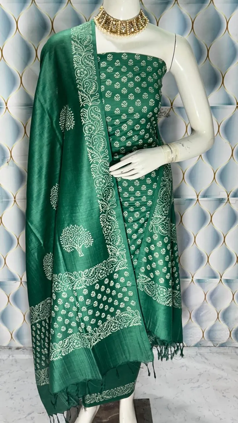 Elegant Hand Block Printed Katan Slub Cotton Suit Set